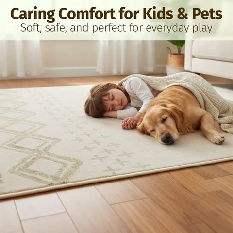 Washable Area Rugs for Living Room, Bedroom & Dining Room – Modern Soft Low Pile Non Slip Carpet – Pet Friendly Waterproof Foldable Rugs for Home