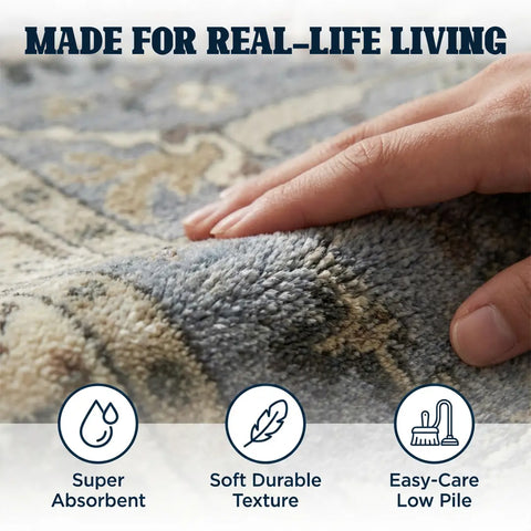 Washable Area Rugs for Living Room, Bedroom & Dining Room – Modern Soft Low Pile Non Slip Carpet – Pet Friendly Waterproof Foldable Rugs for Home