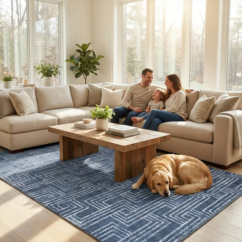 Washable Area Rugs for Living Room, Bedroom & Dining Room – Modern Soft Low Pile Non Slip Carpet – Pet Friendly Waterproof Foldable Rugs for Home