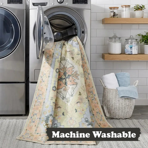 Washable Area Rugs for Living Room, Bedroom & Dining Room – Modern Soft Low Pile Non Slip Carpet – Pet Friendly Waterproof Foldable Rugs for Home