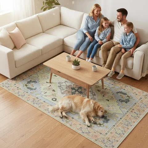 Washable Area Rugs for Living Room, Bedroom & Dining Room – Modern Soft Low Pile Non Slip Carpet – Pet Friendly Waterproof Foldable Rugs for Home