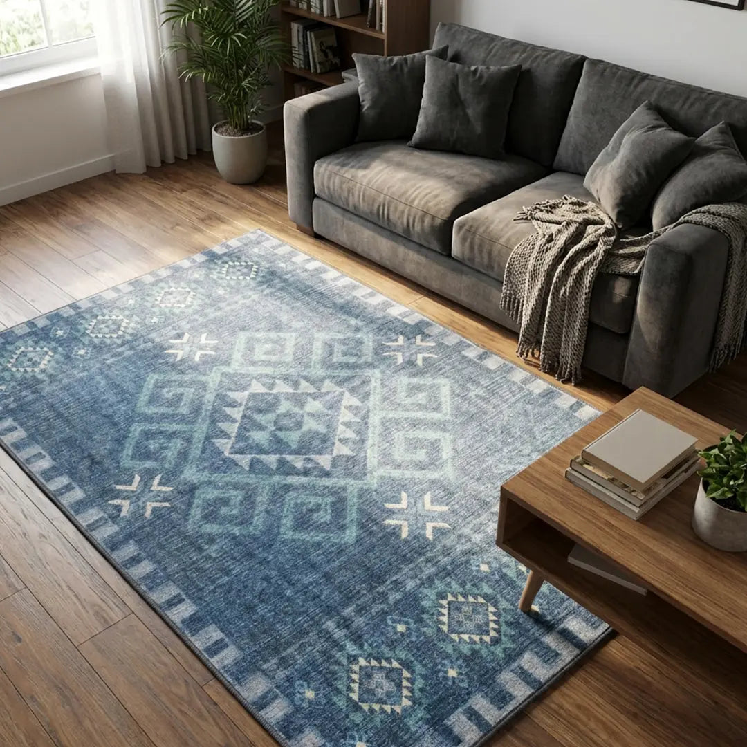 Washable Area Rugs for Living Room, Bedroom & Dining Room – Modern Soft Low Pile Non Slip Carpet – Pet Friendly Waterproof Foldable Rugs for Home