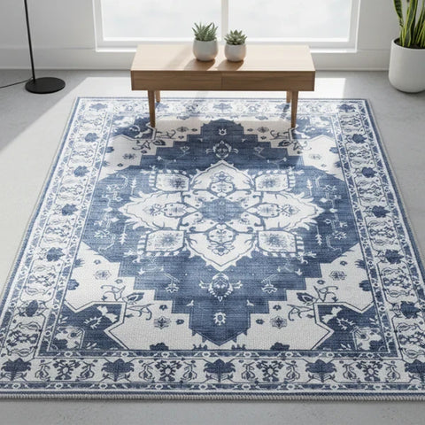 Washable Area Rugs for Living Room, Bedroom & Dining Room – Modern Soft Low Pile Non Slip Carpet – Pet Friendly Waterproof Foldable Rugs for Home