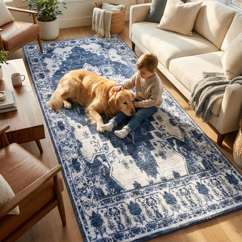 Washable Area Rugs for Living Room, Bedroom & Dining Room – Modern Soft Low Pile Non Slip Carpet – Pet Friendly Waterproof Foldable Rugs for Home