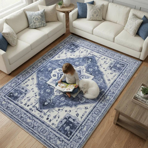 Washable Area Rugs for Living Room, Bedroom & Dining Room – Modern Soft Low Pile Non Slip Carpet – Pet Friendly Waterproof Foldable Rugs for Home