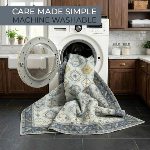 Washable Area Rugs for Living Room, Bedroom & Dining Room – Modern Soft Low Pile Non Slip Carpet – Pet Friendly Waterproof Foldable Rugs for Home