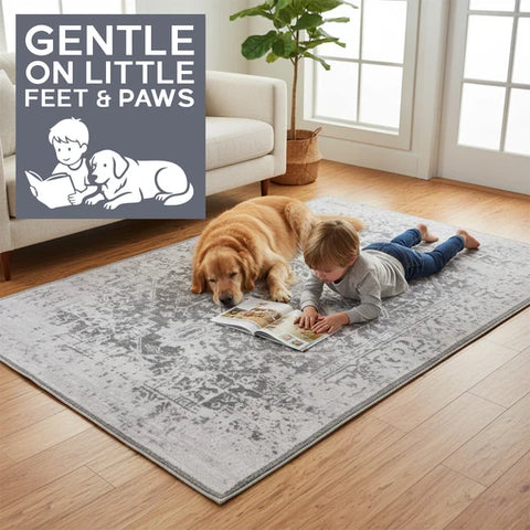 Washable Area Rugs for Living Room, Bedroom & Dining Room – Modern Soft Low Pile Non Slip Carpet – Pet Friendly Waterproof Foldable Rugs for Home