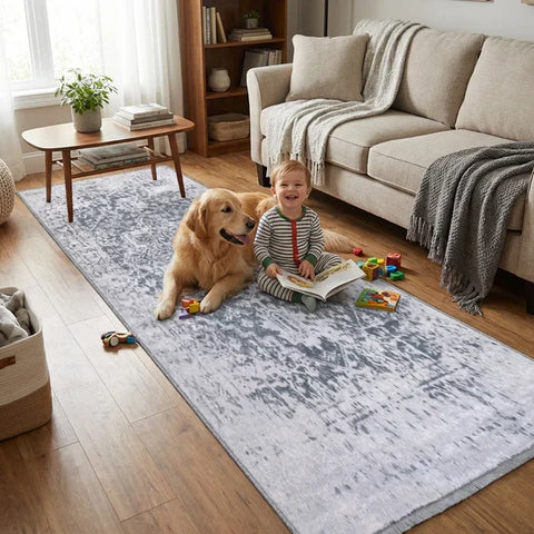 Washable Area Rugs for Living Room, Bedroom & Dining Room – Modern Soft Low Pile Non Slip Carpet – Pet Friendly Waterproof Foldable Rugs for Home