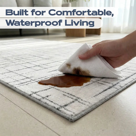 Washable Area Rugs for Living Room, Bedroom & Dining Room – Modern Soft Low Pile Non Slip Carpet – Pet Friendly Waterproof Foldable Rugs for Home