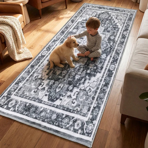 Washable Area Rugs for Living Room, Bedroom & Dining Room – Modern Soft Low Pile Non Slip Carpet – Pet Friendly Waterproof Foldable Rugs for Home