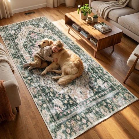 Washable Area Rugs for Living Room, Bedroom & Dining Room – Modern Soft Low Pile Non Slip Carpet – Pet Friendly Waterproof Foldable Rugs for Home