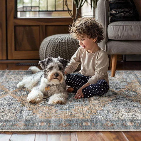 Washable Area Rugs for Living Room, Bedroom & Dining Room – Modern Soft Low Pile Non Slip Carpet – Pet Friendly Waterproof Foldable Rugs for Home