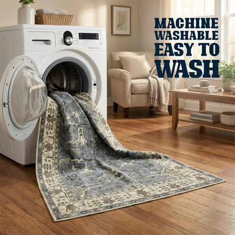 Washable Area Rugs for Living Room, Bedroom & Dining Room – Modern Soft Low Pile Non Slip Carpet – Pet Friendly Waterproof Foldable Rugs for Home
