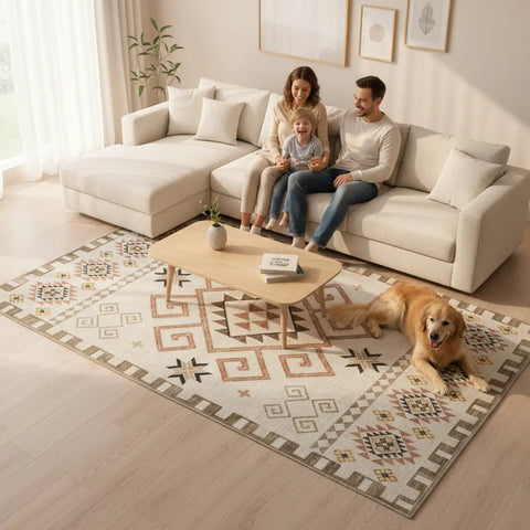 Washable Area Rugs for Living Room, Bedroom & Dining Room – Modern Soft Low Pile Non Slip Carpet – Pet Friendly Waterproof Foldable Rugs for Home