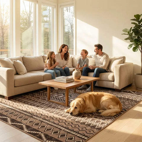 Washable Area Rugs for Living Room, Bedroom & Dining Room – Modern Soft Low Pile Non Slip Carpet – Pet Friendly Waterproof Foldable Rugs for Home