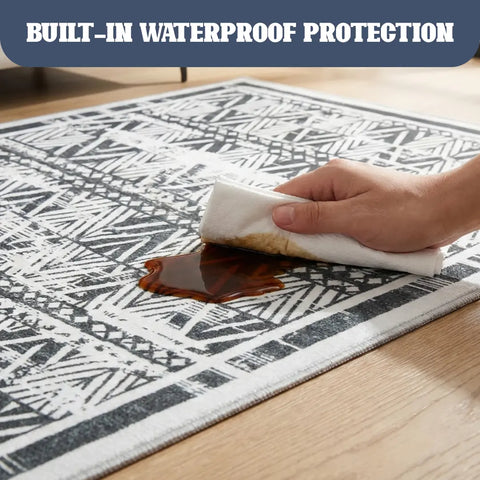 Washable Area Rugs for Living Room, Bedroom & Dining Room – Modern Soft Low Pile Non Slip Carpet – Pet Friendly Waterproof Foldable Rugs for Home