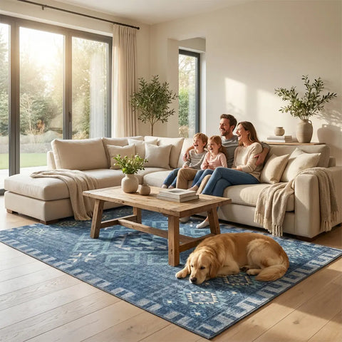 Washable Area Rugs for Living Room, Bedroom & Dining Room – Modern Soft Low Pile Non Slip Carpet – Pet Friendly Waterproof Foldable Rugs for Home