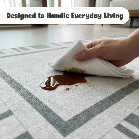 Washable Area Rugs for Living Room, Bedroom & Dining Room – Modern Soft Low Pile Non Slip Carpet – Pet Friendly Waterproof Foldable Rugs for Home
