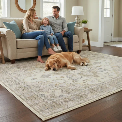 Washable Area Rugs for Living Room, Bedroom & Dining Room – Modern Soft Low Pile Non Slip Carpet – Pet Friendly Waterproof Foldable Rugs for Home
